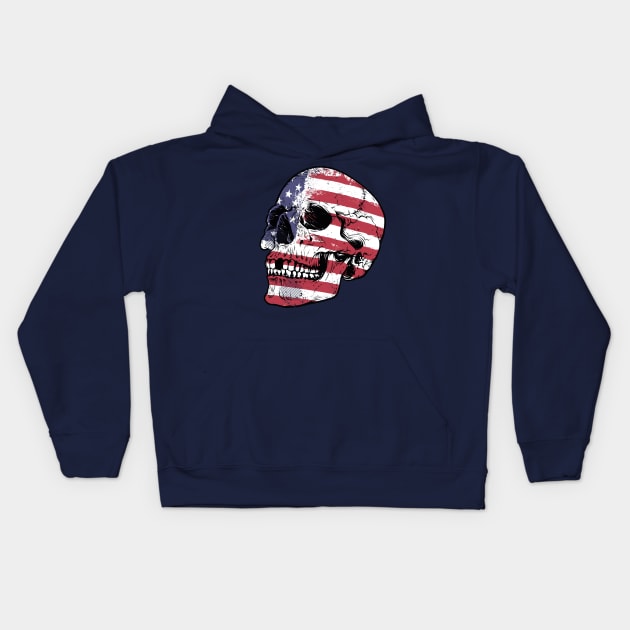 American Flag Skull Kids Hoodie by rjzinger